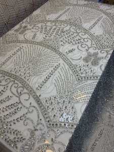 Elegant <b>Embroidered</b> Eco-Friendly Traditional Lace Fabric with Rhinestones Floral Pattern Handmade for Home Textiles 5 Yards - Product Image 2