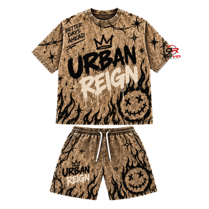 Urban Reign Men's Streetwear T-Shirt <b>Shorts</b> Set Purple Graffiti Print Summer Casual Outfit Crew Neck Knitted Breathable - Product Image 1