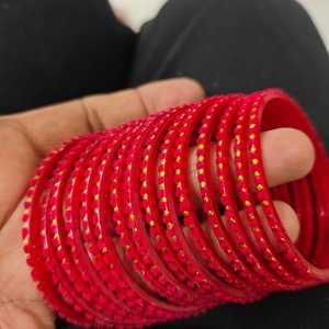 Elegant <b>Red</b> Velvet Glass Bangle Set Handmade Gold Dot Designer Bangles Traditional Fashion Jewelry for Women - Product Image 3