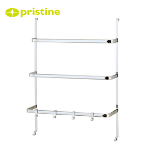 Over The Door Bathroom <b>Storage</b> Rack 3 Tier Metal Organizer With Hooks And Towel Bar Minimalist Design - Product Image 5