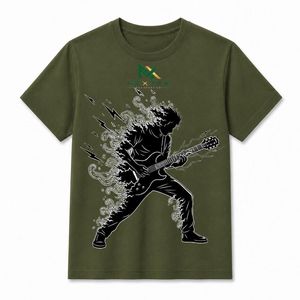 T-shirt en coton avec impression de groupe rock et guitariste, style streetwear décontracté, service OEM - Product Image 2