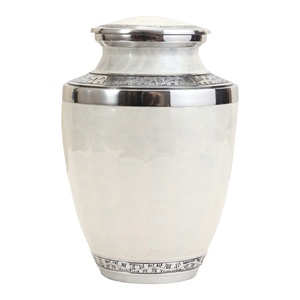 Urne funéraire classique en aluminium et laiton, style américain, blanc nacré, avec bordure argentée, pour maisons funéraires et directeurs, vente en gros - Product Image 2