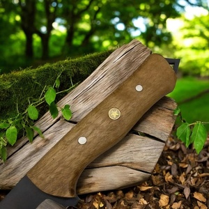 Couteau de chasse à lame en acier au carbone, pointe clip, manche en bois, bord droit, avec étui en cuir marron - Product Image 4