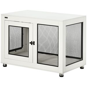 37\" White Rectangle Dog <b>Crate</b> Furniture Water-Resistant Cushion & Double Doors End Table for Large Villa Dogs - Product Image 1