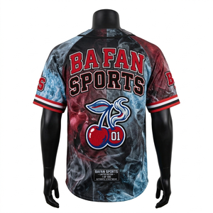 Camiseta 100% algodón para hombre, corte holgado, estampada, estilo béisbol, poliéster de alta calidad, diseño Blue Smoke, logotipo sublimado. - Product Image 2