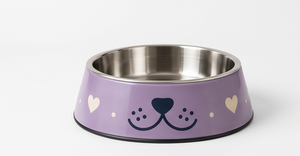 Gamelle OEM en acier inoxydable émaillé lavande pour chien, base antidérapante, motif visage de chiot et cœur, pour nourriture et eau, vente en gros - Product Image 3