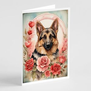 Whimsical A7 Tamaño 5x7 Pastor alemán con rosas de San Valentín Paquete de 8 tarjetas de notas en blanco con sobres - Product Image 1