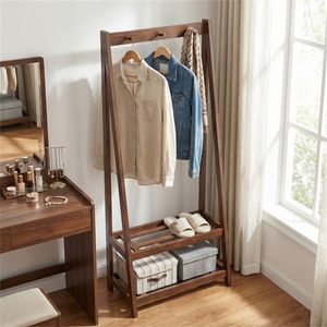 100% Solid Rubber Wood Freestanding Coat Rack a Frame Stable Garment Hanger with 3 <b>Hooks</b> and 2 <b>Shelves</b> - Product Image 6