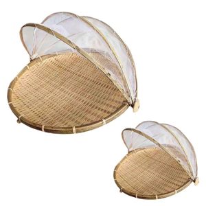 Plateau en bambou naturel de qualité supérieure avec couvercle en maille fine pour sécher les champignons, les herbes, les fruits et les légumes - Product Image 1