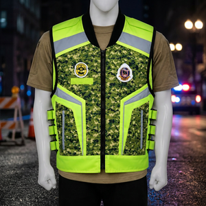 Veste imperméable haute visibilité personnalisée camouflage classe 2 bleu fluo jaune avec fermeture éclair sur le devant, option logo personnalisé, vêtements de travail - Product Image 5