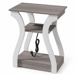 Comodino a 3 Ripiani con Stazione di Ricarica USB e Prese Type C, in Legno Nero per Soggiorno - Product Image 1