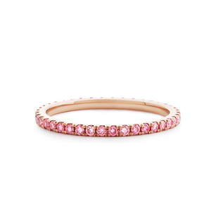 Bague d'éternité tendance en or rose massif 14 carats avec diamants roses fantaisie de 1,3 mm cultivés en laboratoire, micro-pavé de luxe, délicate, pour mariage - Product Image 1