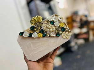 Eco-Friendly Clutch Bag Marble Color Resin Hand-painted Geometric Shape Evening Bag with Gold Strap for Party - Product Image 6