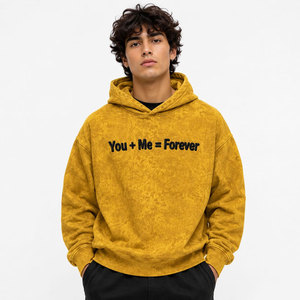 Sudadera con Capucha Estampada You + Me Forever, Unisex, Oversize, Amarilla, Informal, de Otoño, de Algodón Tejido, con Efecto Desgastado por el Sol - Product Image 2