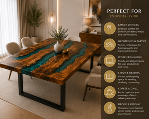 Luxury Walnut <b>Epoxy</b> River Dining <b>Table</b> Custom Handmade Live Edge <b>Resin</b> Office Furniture Modern Handmade Kitchen Slab - Product Image 5