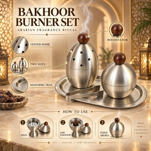 Ensemble de brûleurs à bakhoor en acier inoxydable avec bouton en bois |   Porte-encens Oud Arabe avec Plateau Ventilé en Dôme – Cadeaux Parfumés Islamiques pour la Maison et l'Hôtel - Product Image 5