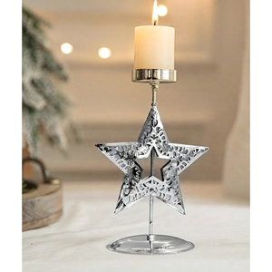 Support de bougie de Noël en métal poli en forme d'étoile, prix d'usine en gros, fournisseur de centres de table en métal en vrac - Product Image 5