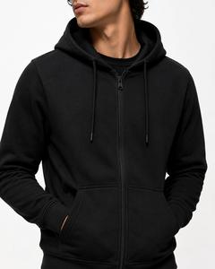 Sweat-shirt à capuche zippé pour homme, noir, manches raglan, poches, style streetwear décontracté, coupe classique, tissu polaire, 100% coton, vêtements d'hiver - Product Image 4