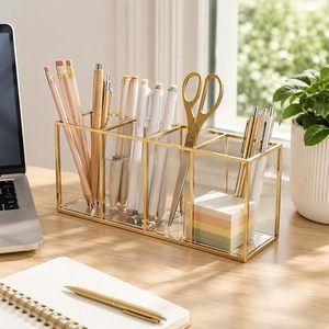 Expositor Rectangular de Metal Dorado de Lujo con 4 Compartimentos, Organizador Decorativo de Mesa, Centro de Mesa Geométrico Moderno para el Hogar - Product Image 6