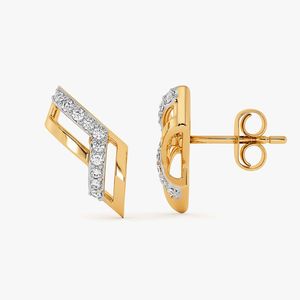 Boucles d'oreilles clous en or jaune avec diamant de laboratoire taille baguette en forme de V - Product Image 5
