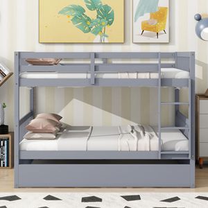 Letto a castello convertibile Full Over Full in legno di gomma con letto estraibile, scaletta e sponde di protezione - Letti per bambini con letto estraibile singolo - Product Image 4