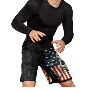 Shorts MMA pour hommes, imprimé drapeau américain et crâne, séchage rapide, polyester, vêtements d'arts martiaux mixtes, coupe régulière, taille adulte - Product Image 6