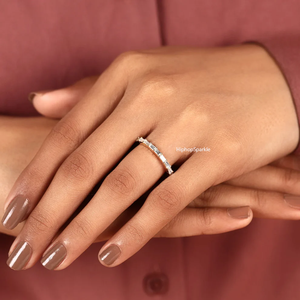 925 Sterling <b>Silver</b> <b>Emerald</b> Cut Moissanite Eternity Band <b>Ring</b> 18K Gold Plated Wedding Anniversary Stackable <b>Ring</b> Women - Product Image 5