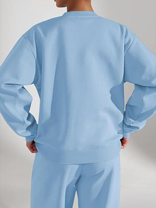 Conjunto de sudadera y pantalones deportivos de 2 piezas para mujer, talla grande, color azul cielo, con cuello redondo, sudadera transpirable y pantalones deportivos con puños. - Product Image 4