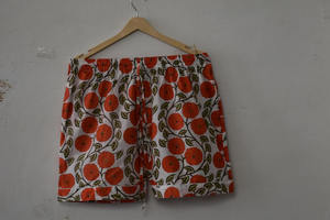 Handmade Indian Hand Block Printed Cotton Casual <b>Shorts</b> for Women <b>Men</b> Peach Orange Floral Summer Beachwear <b>Pj</b> Set Breathable - Product Image 6