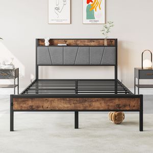 Letto Matrimoniale Solido e Stabile con Testiera Contenitore, Stazione di Ricarica, Facile Montaggio, Senza Box Spring, Imbottito, Silenzioso - Product Image 6