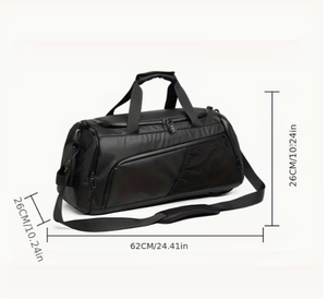 Sac de voyage en cuir noir avec bandoulière réglable et plusieurs poches pour les voyages et la salle de sport, sac de rangement de voyage classique - Product Image 2