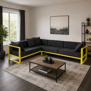 Sofá Seccional Esquinero en Forma de L Moderno con Estructura Metálica y Asientos Tapizados para Sala de Estar - Product Image 3