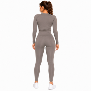 Comfortable Gym Wear Women Solid Colour Activewear Set Premium Soft Yoga <b>Leggings</b> Slim Fit Long Sleeve Compression <b>Seamless</b> - Product Image 2
