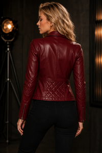 Chaqueta de Motociclista de Cuero Genuino de Piel de Vaca para Mujer, con Cierre, Transpirable, Resistente al Viento, para Otoño/Primavera e Invierno - Product Image 4