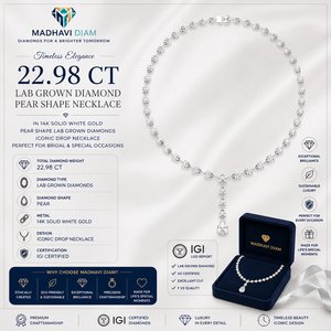 Collier de luxe en or blanc 14 carats avec diamant de laboratoire en forme de poire de 22,98 carats pour femmes - Product Image 1