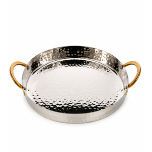 Exclusive Hammered Metal Decorative Serving Tray with Gold Ginkgo Leaf Handles For Home Decor And Hotel <b>Catering</b> Serveware - Product Image 4