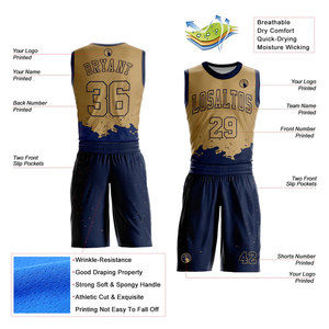 Custom Sublimated Basketball Jersey Set Gold Navy Mesh Tank Sleeveless Breathable <b>Athletic</b> Uniform Adult Team Name Number 00 - Product Image 2