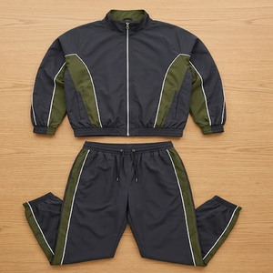 Men's Tracksuit Custom Logo Color Block Two Piece Full Zip Stand Collar <b>Jacket</b> and Jogger Pants <b>Patchwork</b> Design Windbreak Set - Product Image 1