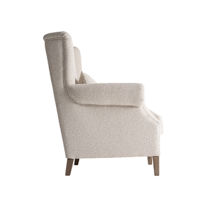 Modern Classic Wingback Lounge <b>Chair</b> Solid Teak Upholstered Accent <b>Chair</b> High Back Nailhead Trim Comfortable Indoor Furniture - Product Image 2