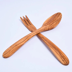 Handcrafted Twig Wooden Salad Server Set Premium Natural Wood <b>Serving</b> <b>Spoons</b> And Forks Eco-Friendly Kitchenware For Wholesale - Product Image 6