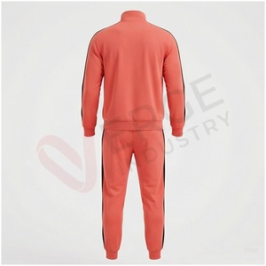 Ensemble de survêtement corail pour homme, manches longues, col montant, fermeture éclair sur le devant, couleur unie, respirant, coupe décontractée, pour l'automne - Product Image 2