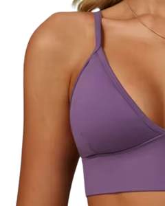 Conjunto de sujetador sin costuras y pantalones cortos de cintura alta para mujer, morado, suave, elástico, transpirable, moldeador, ropa deportiva, conjunto para hacer ejercicio y fitness. - Product Image 2