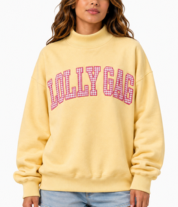 Women's Cotton Fleece <b>Mock</b> <b>Neck</b> Sweatshirt Custom Logo Gingham Applique Embroidery Loose Fit Eco-Friendly <b>Top</b> - Product Image 5