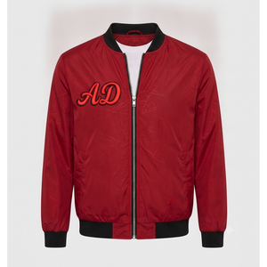 Chaqueta Bomber Roja para Hombre con Bordado AD, Cierre de Cremallera, Cuello Camisero, Ropa Casual de Otoño - Product Image 1