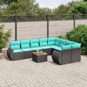 Juego de sofás de patio de ratán sintético negro de 10 piezas con cojines, elegantes muebles de exterior - Product Image 2