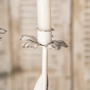 <b>White</b> Distressed <b>Candlestick</b> Holder Tapered Base Round Shape Handmade Christmas Home Decoration - Product Image 2