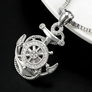 สร้อยคอจี้รูปสมอเรือและพวงมาลัยเรือเงินแท้ 925 สไตล์ฮิปฮอปสุดเทรนดี้ สำหรับคนรักแฟชั่นยุโรป - Product Image 4