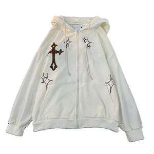 Sudadera con capucha y cremallera Glory Custom Gothic con cruz bordada, estilo streetwear oversize, de forro polar grueso para hombre y mujer, OEM - Product Image 4