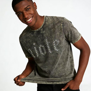Men Bling Rhinestone Acid Wash Drop Shoulder <b>T</b> <b>Shirt</b> Oversized Hip Hop Streetwear Tee Wholesale Clothing Custom Apparel - Product Image 1