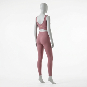 Women Dusty <b>Pink</b> Long Sleeve Crop Top High Waist <b>Leggings</b> Yoga Set <b>Gym</b> Fitness Activewear Workout Set - Product Image 2